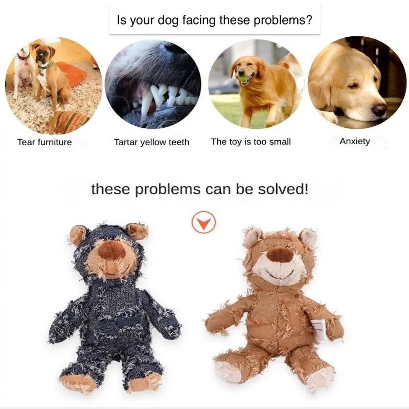Pet Teddy Bear Soundmaking Toy Plush Interactive Dog Grinding Cleaning Teeth Anti Bite Supplies 250318