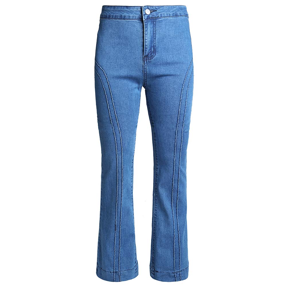 Women's Bell Bottom High Waisted Pull On Skinny Straight Fit Flare Denim Jeans