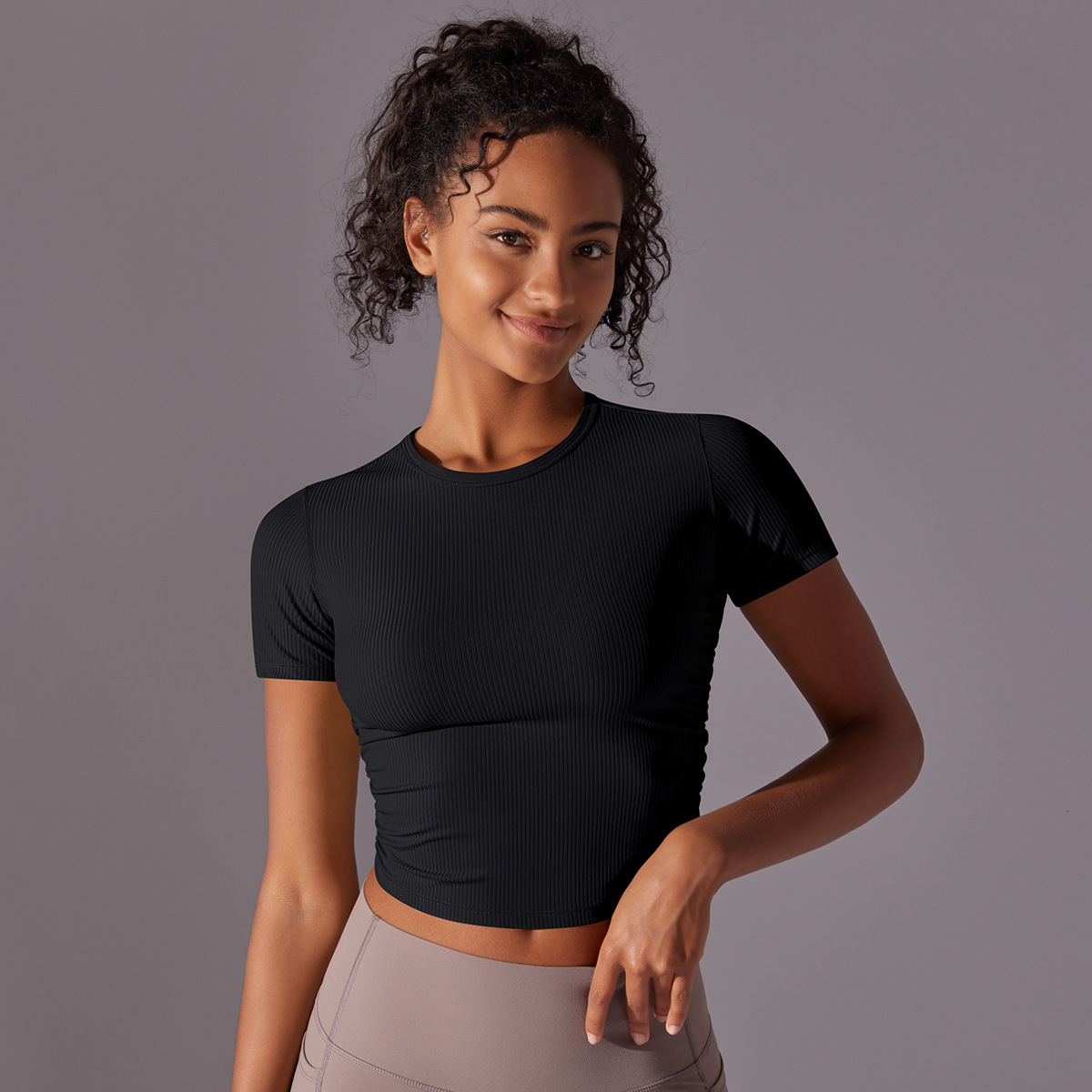 New tracksuit Threaded Solid Color Tight High Elasticity Breathable Sports Short Sleeve T-shirt Running Fitness Yoga Clothing Top for Women leggings