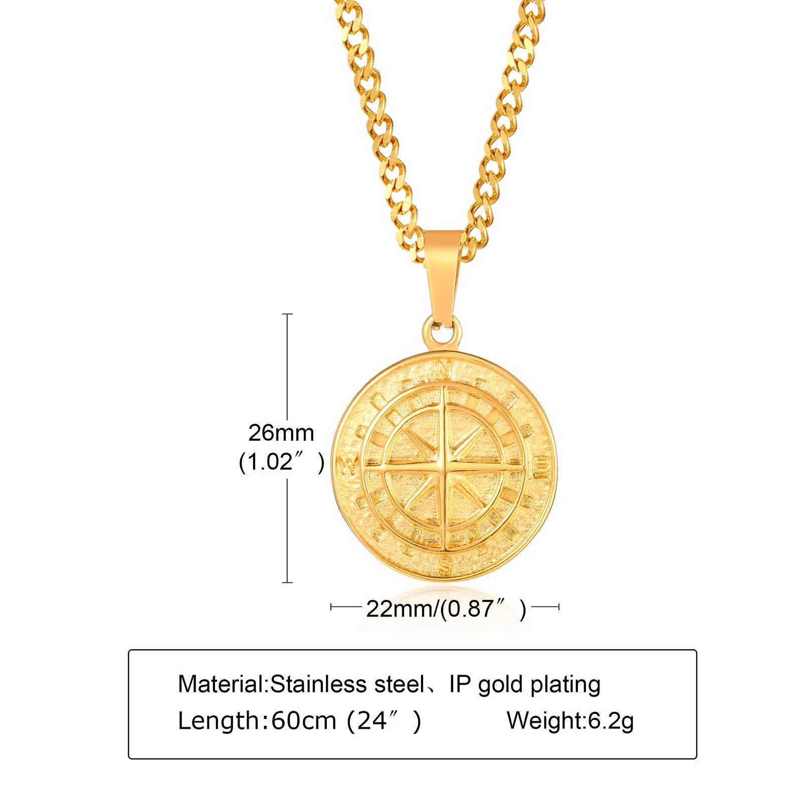 Golden mens compass necklace vintage Viking North Star anchor medal stainless steel pendant mens boyfriend dad gift W250318