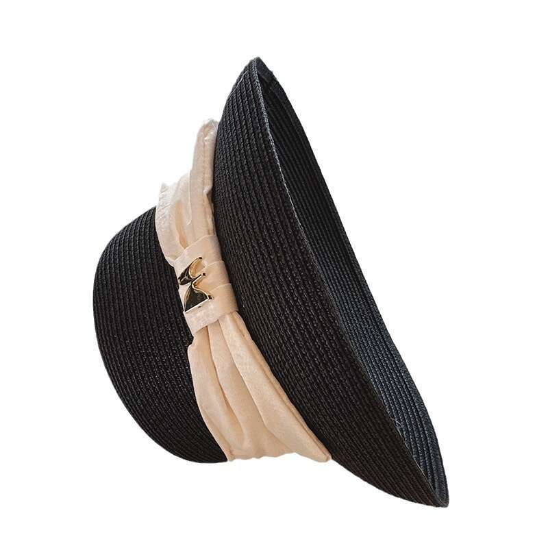 Summer Korean style top women's bow temperament, grass protection beach, sun basin hat, trendy