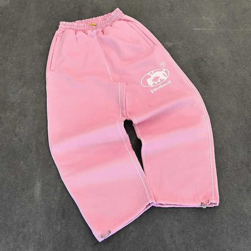 Y2K mens clothing fashion Harajuku solid color casual pants retro pattern couple style floor pants W250318