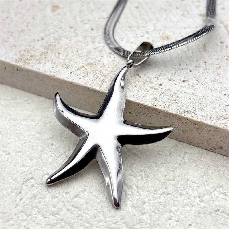 Fashionable starfish pendant necklace mens stainless steel silver creative womens hip-hop necklace W250318