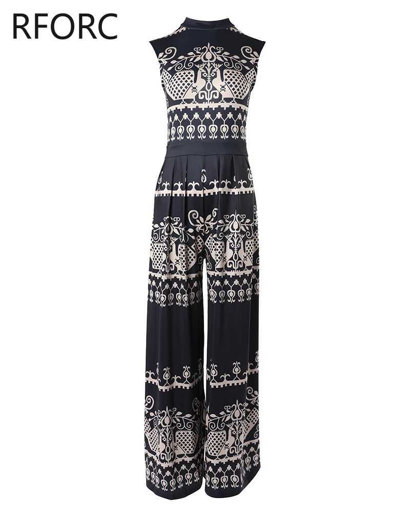 2024 Womens Allover Retro Pattern Strapless Round Neck Wide Leg Casual jumpsuit X250318