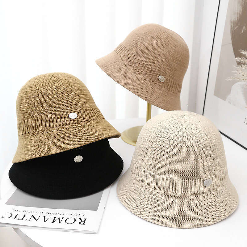 2024 New Women's Casual Fashion Sunshade Striped Hollow Bucket Thin Soft Breathable Knitted Hat