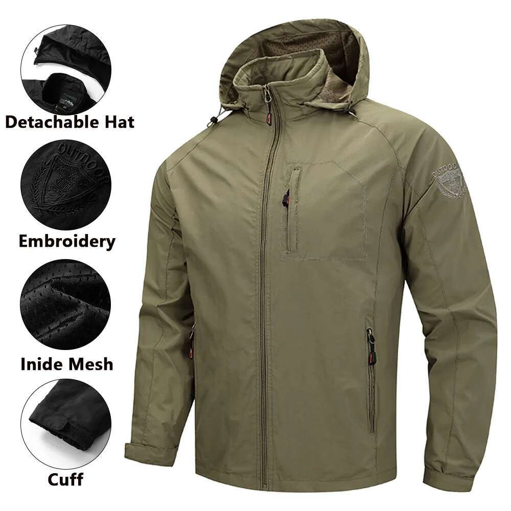 Men's Outdoor Windbreaker Climbing Camping Coat Men Autumn Detachable Hooded Jackets Loose Bomber Jacket