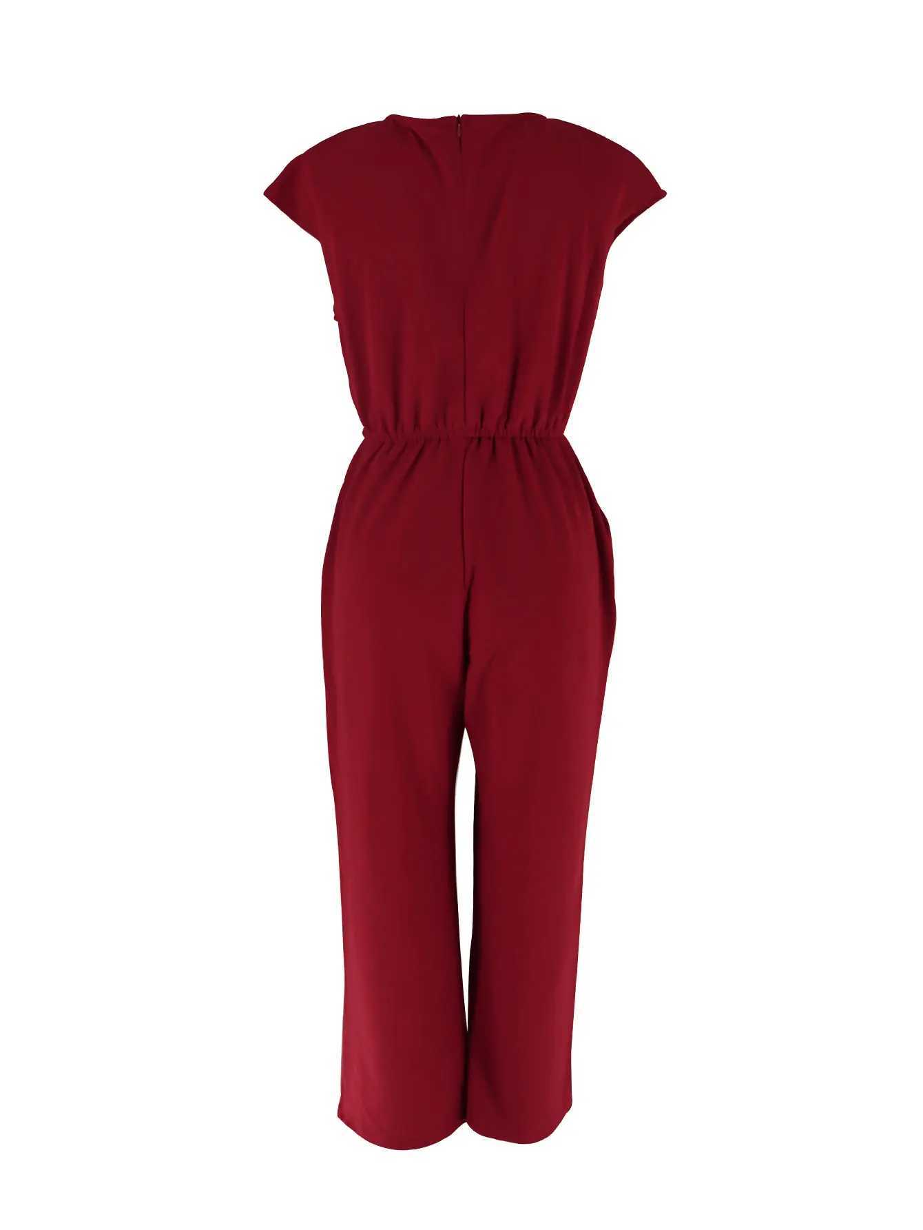 Fashionable V-neck jumpsuit for women high waisted slim fit sleeveless wide leg pants elegant and unique casual one-piece casual version for weight lo