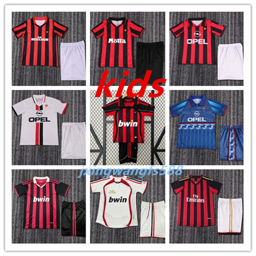 Kids kits Retro soccer jerseys 90 91 93 94 95 96 98 99 06 07 09 10 13 14 Ronaldo KAKA RONALDINHO WEAH Maldini milan football shirts 2006 2007 2008 2009 2010 PIRLO BAGGIO