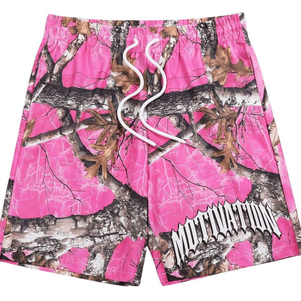 Men's Letter Graphic Print Shorts Drawstring Waist Straight Leg Summer Vacation Shorts Fashionable printed shorts