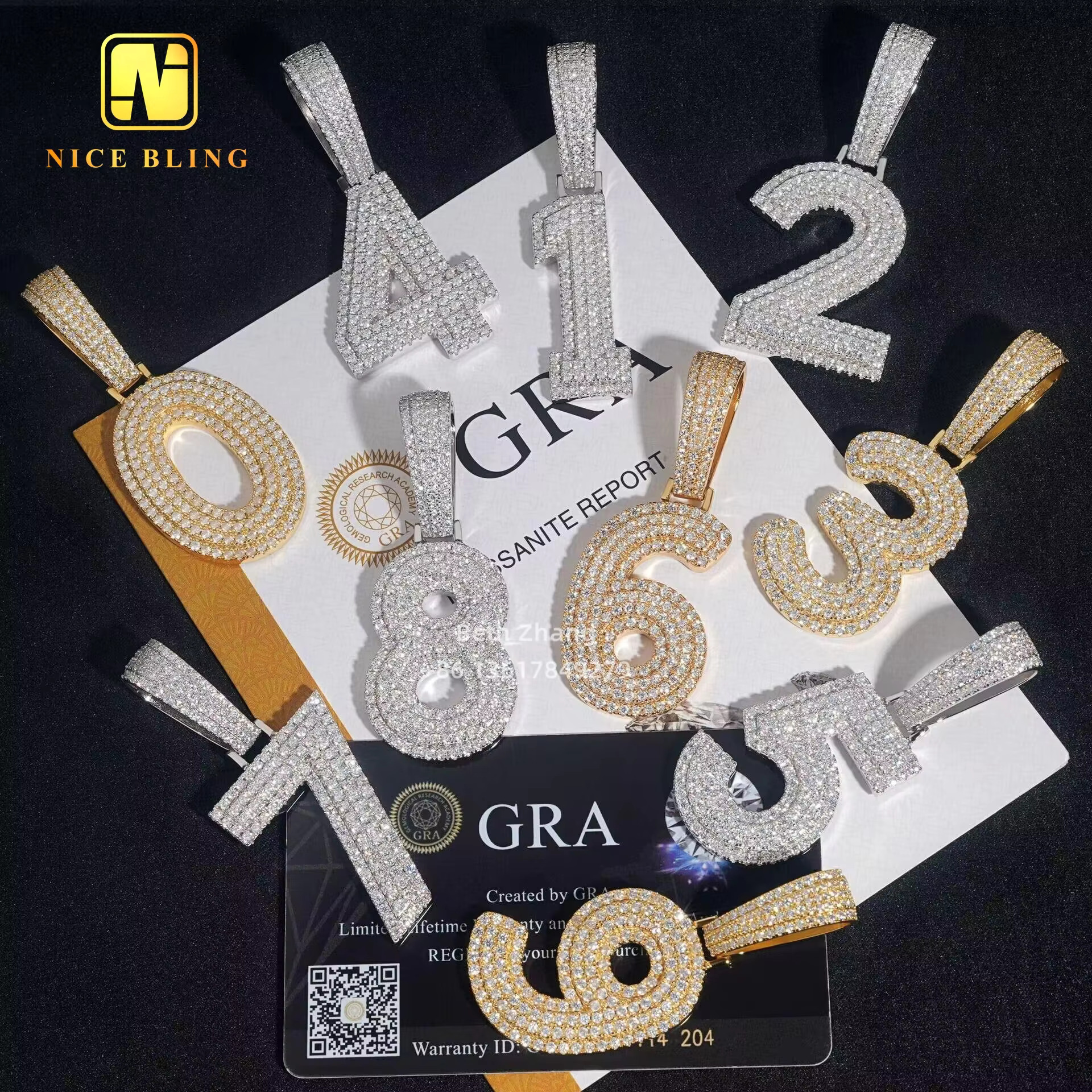 Iced Out Jewelry Custom Hiphop Letter Pendants A-Z Letters 0-9 Number Pendants Moissanite Initial Pendant 925 Silver Jewelry