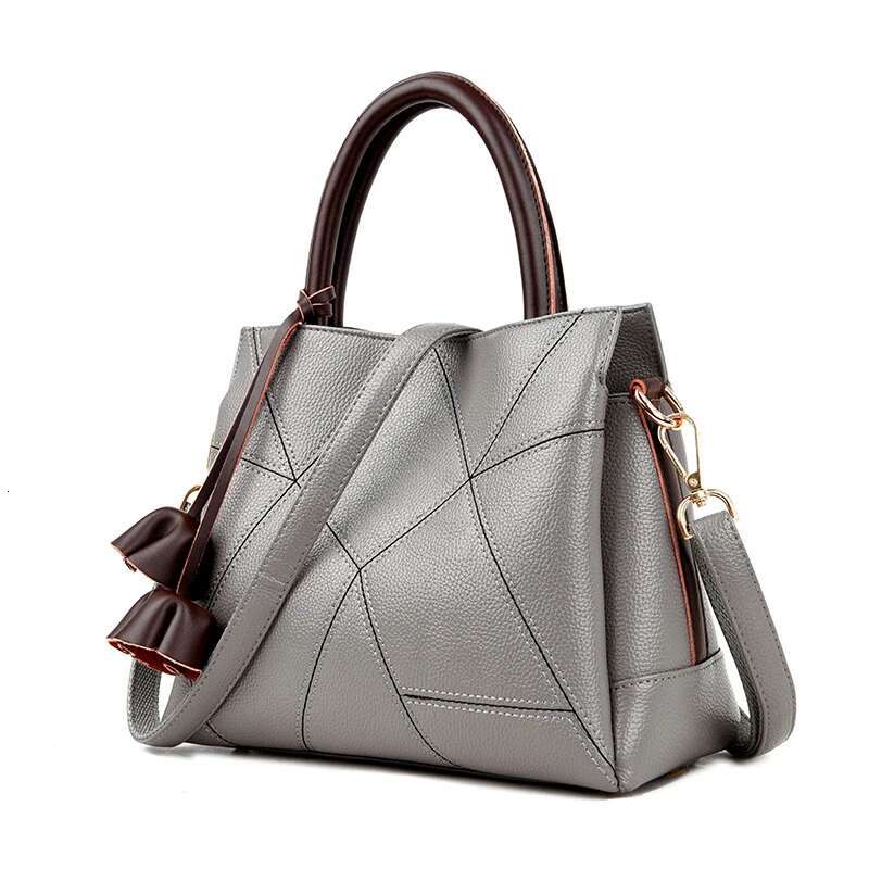 Hot Sale Cowhide Ladies 2023 Women Wer Design Handbags Genuine Leather Tote Bag Patchwork Shoulder Crossbody Bags Gray