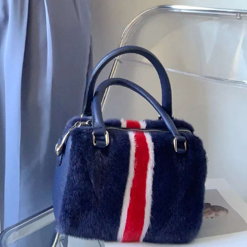 Mink Handbag Winter Shoulder Bags Women Soft Fluffy Clutches Tote Female Real Fur Purse Evening Party Bag