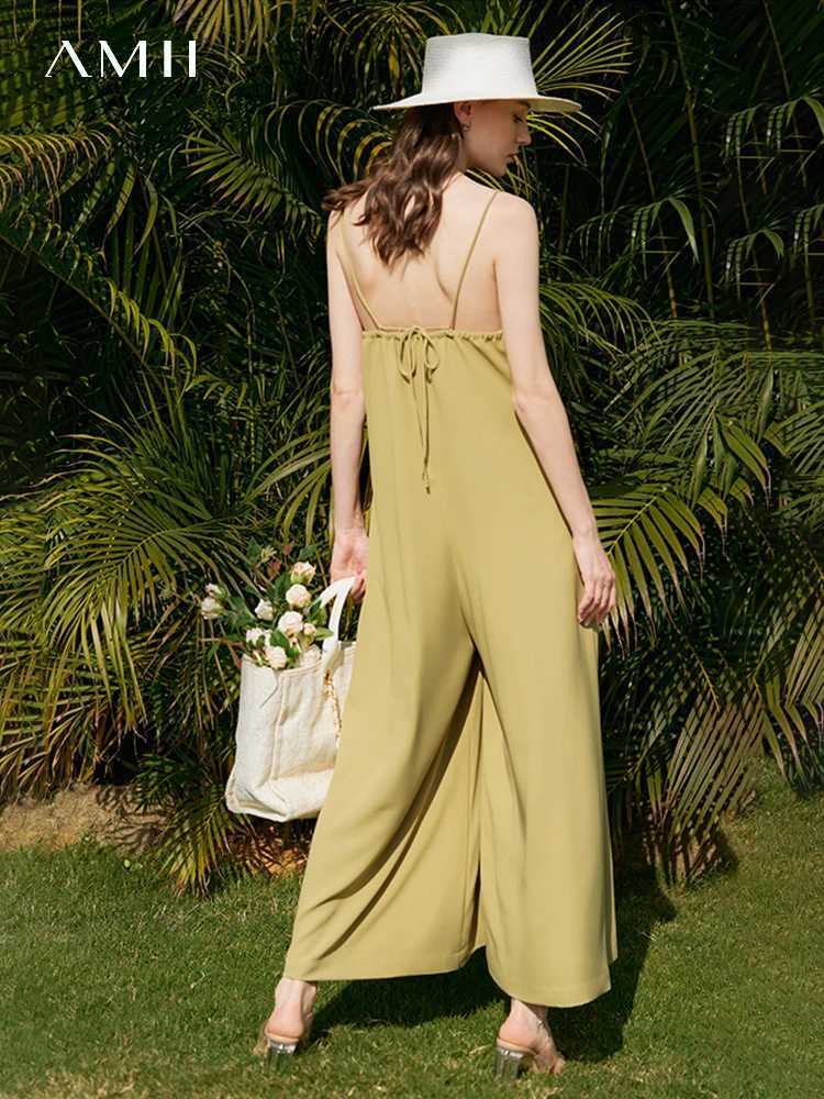 AMII Minimsm 2023 Summer New French Holiday Style V Neck Jumpsuit Women Black Office Lady Casual Female Clothing 12352033 X250318