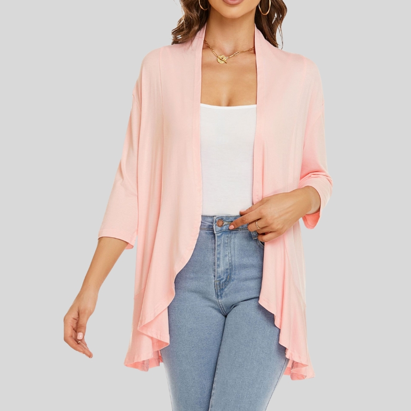 European and American women's clothing autumn new solid color cardigan jacket seven-quarter sleeve ruffle edge top