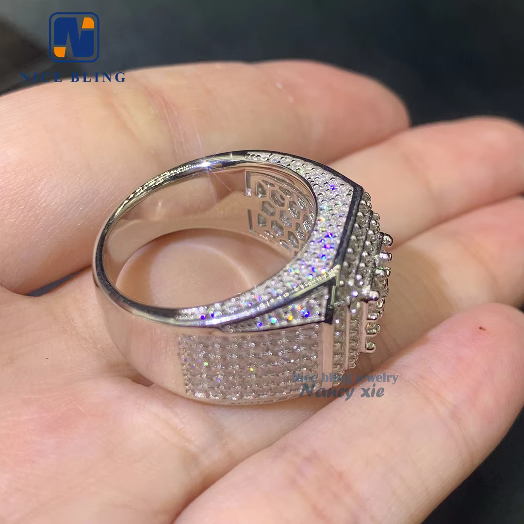 New Designer Hip Hop Men Rings Jewelry 925 Sterling Silver VVS Moissanite Cuban Rings for Men