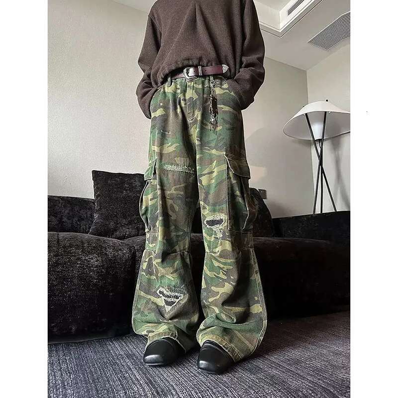 Camouflage Women Y2k Hip Hop Vintage High Waisted Jeans Straight Streetwear Casual Loose Large Size Wide Leg Denim Pants