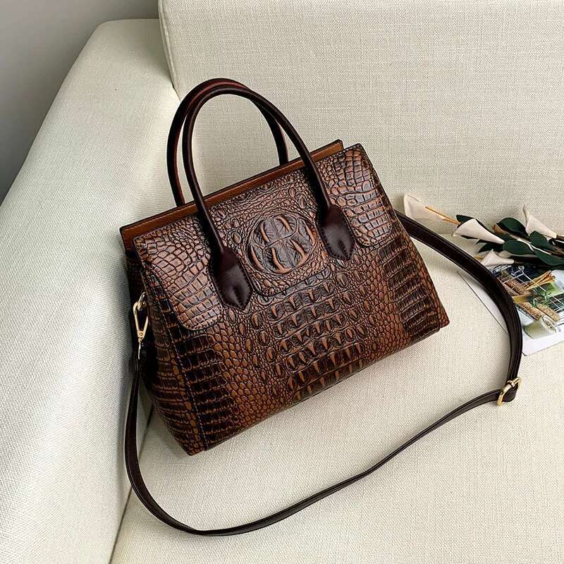 Hot Genuine Leather Shoulder Female Vintage Crocodile Large Totes Crossbody Bag Handbag Women Bags Designer