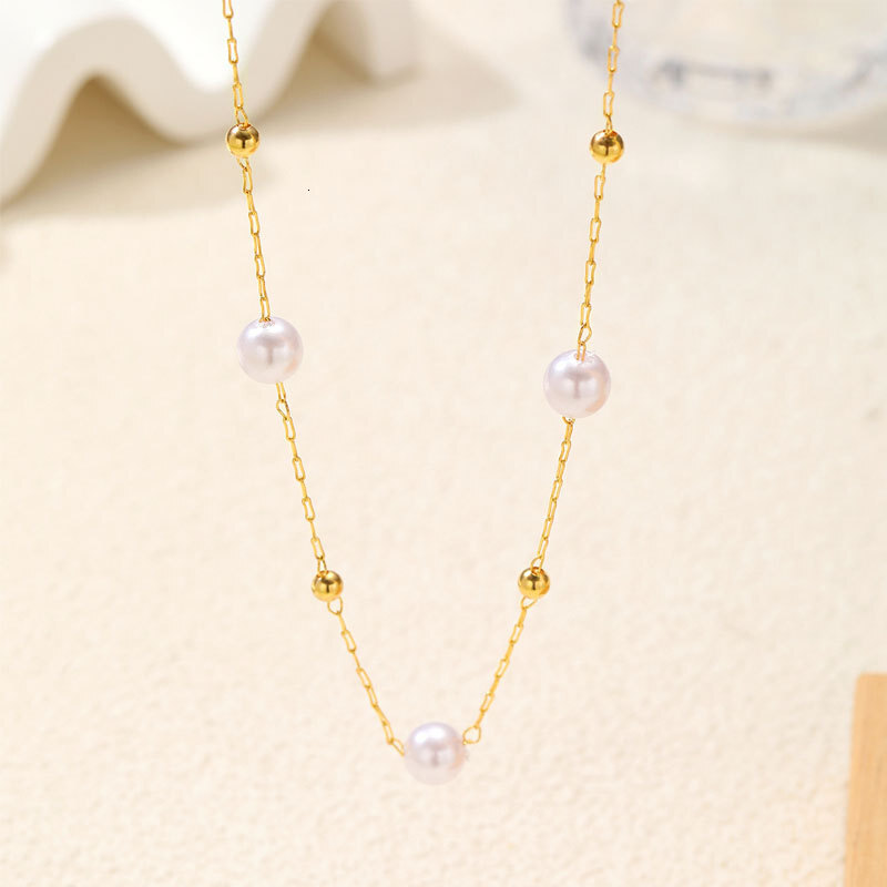 Imitation Pearl Necklace Women Simple Fashion Light Luxury Cold Wind Metal Ball Clavicle Chain Jewelry