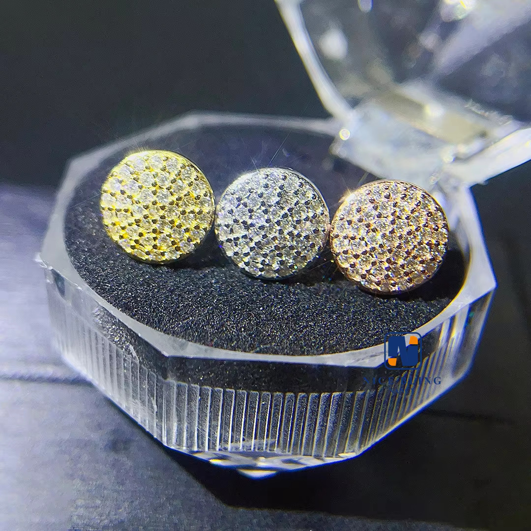 Fine Jewelry Screw Back Earring Luxury Gold Plated 925 Sterling Silver Iced Out Moissanite Diamond Stud Earrings