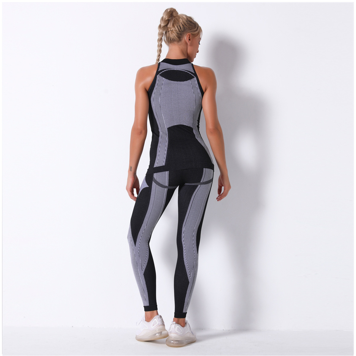 tracksuit Internet celebrity seamless knitted sexy stripes moisture wicking yoga bra set sports running fitness pants for women leggings