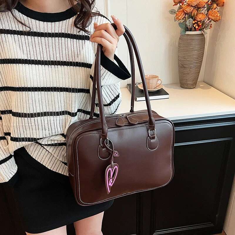 LEFTSIDE Design Small PU Leather Tote For Women 2024 Y2k Retro Fashion Solid Color Underarm Shoulder Bag Handbags