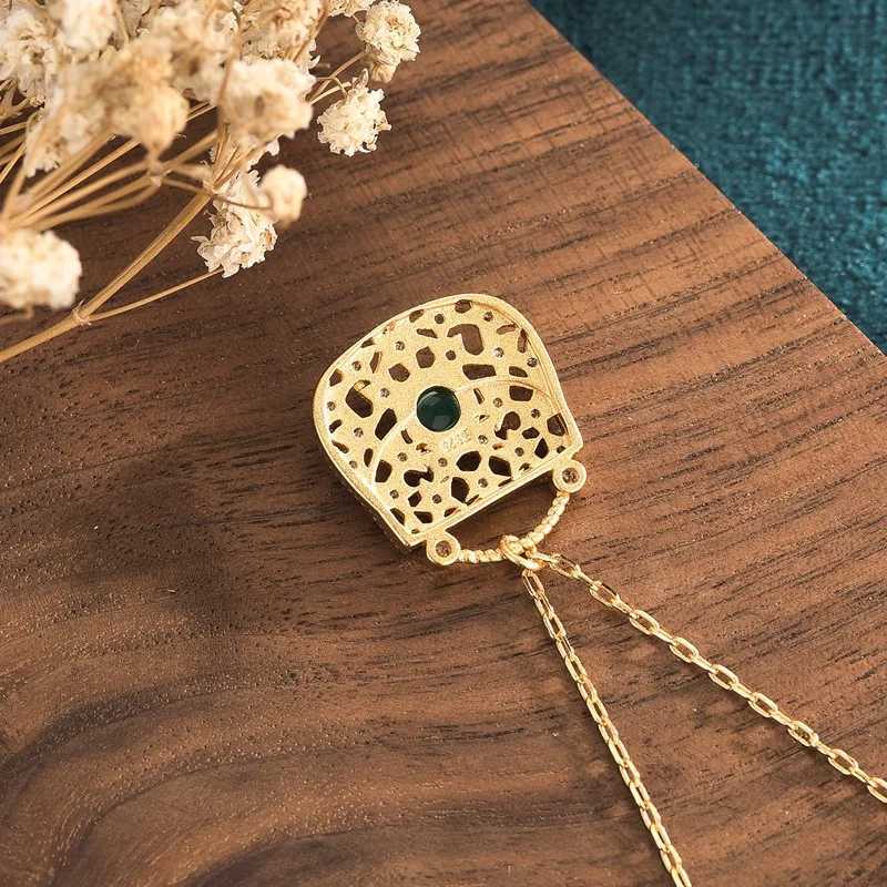 Buy 925 Sterling Silver Fashion Pendant Chain Green Crystal Necklace for Woman Golden Dainty Jewelry Chain Gift with Box W250318