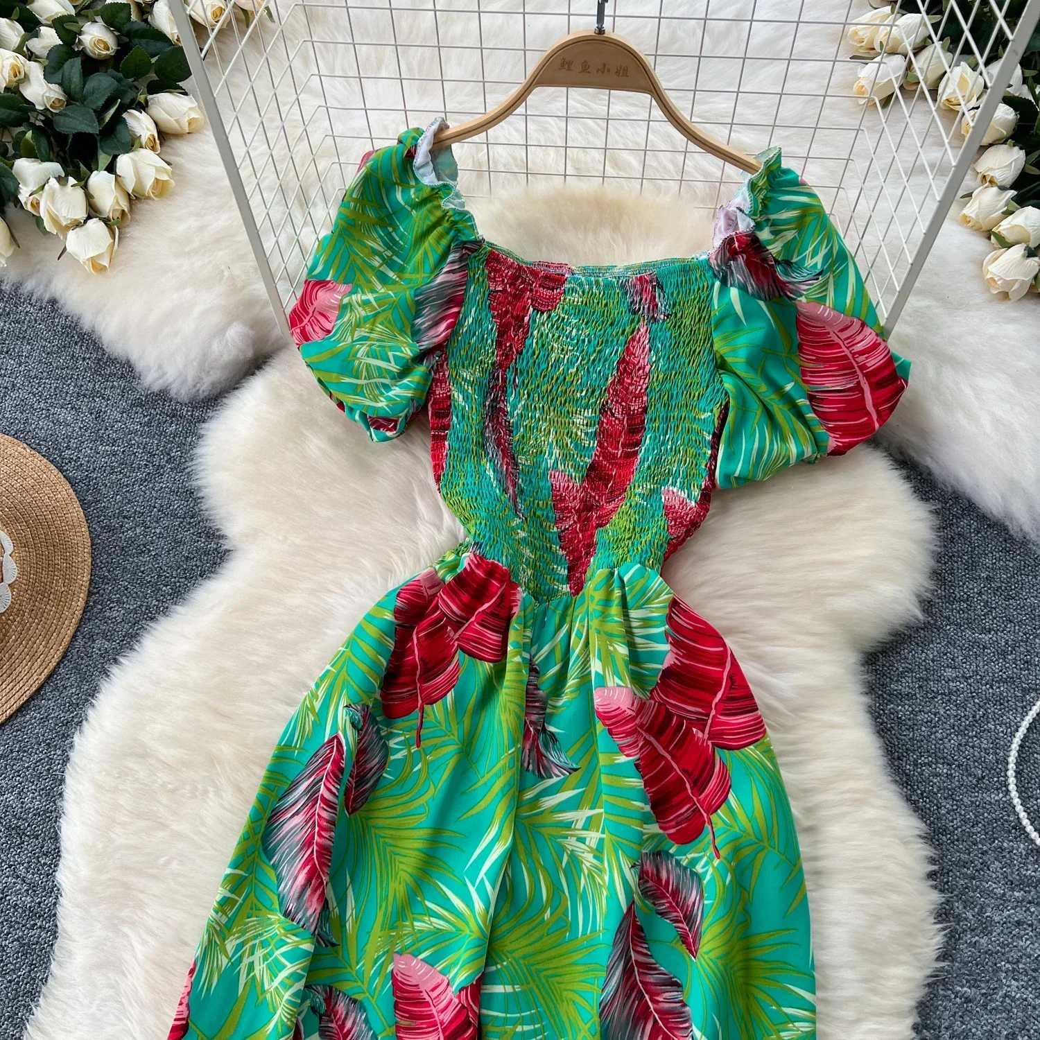 Square neckline loose pleated jumpsuit with pleated edges backless wide leg pants for women elegant and fashionable printed Playsuits X250318
