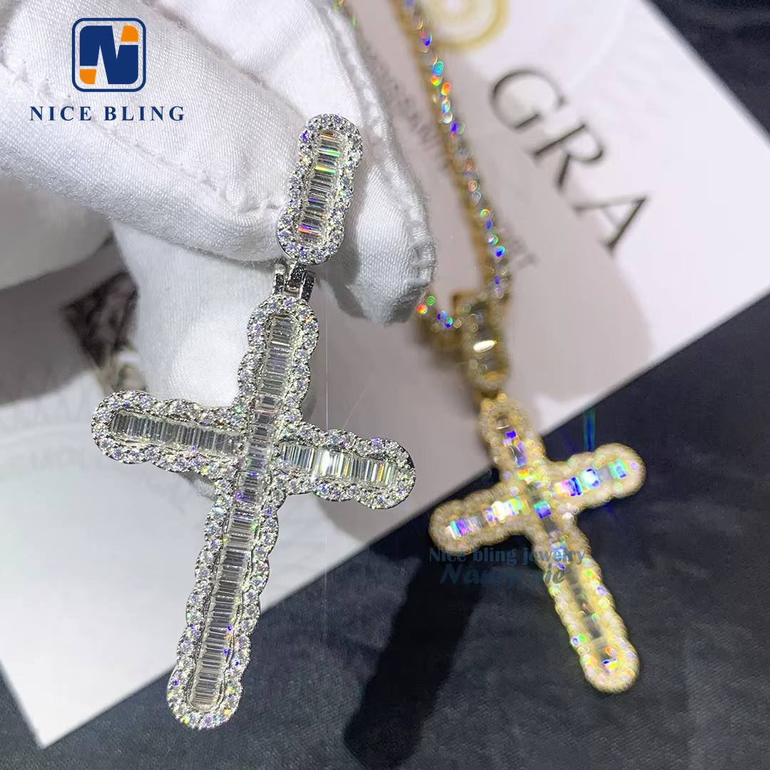 Hip Hop Moissanite Jewelry Pass Diamond Tester D VVS Moissanite 925 Sterling Silver Large Cross Pendant
