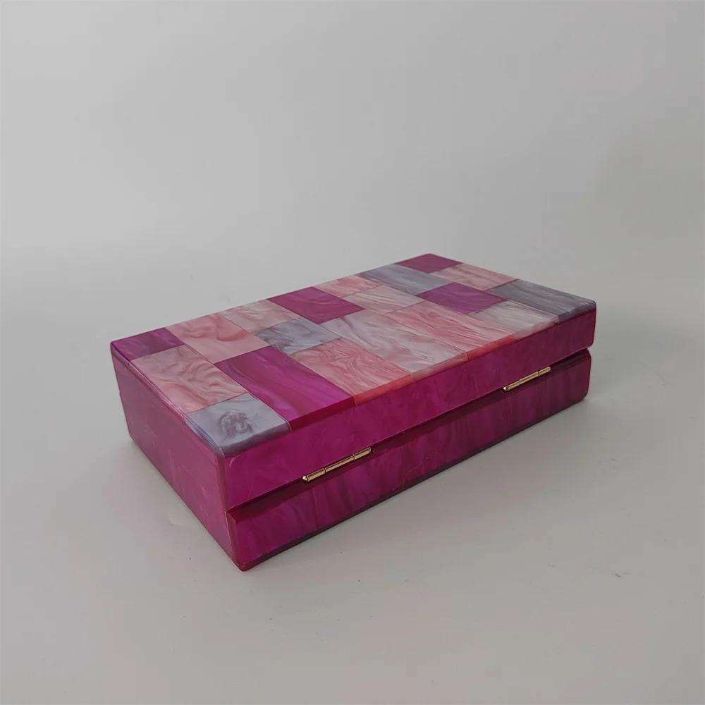 Pearl Rose Pink Plaid Acrylic Box Evening Clutch Bags Wedding Women Dinner Dress Purses er Ladies Chain Handbag Chic 250318