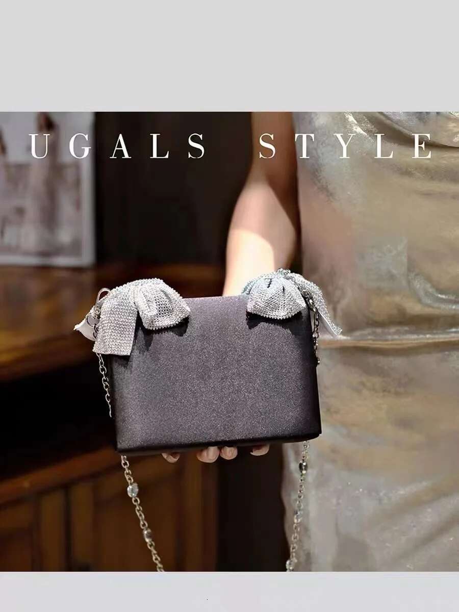 Satin Square Women's Handbag Glitter Shiny Dias Bow Knot Evening Wedding Party Clutch Purse Crossbody Bag