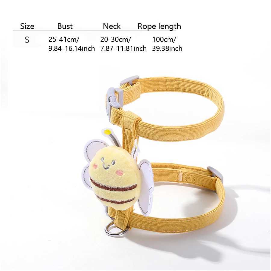 Cute bee adjustable cat harness pet collar used for safe and comfortable outdoor walks for small dogs and catsT250318