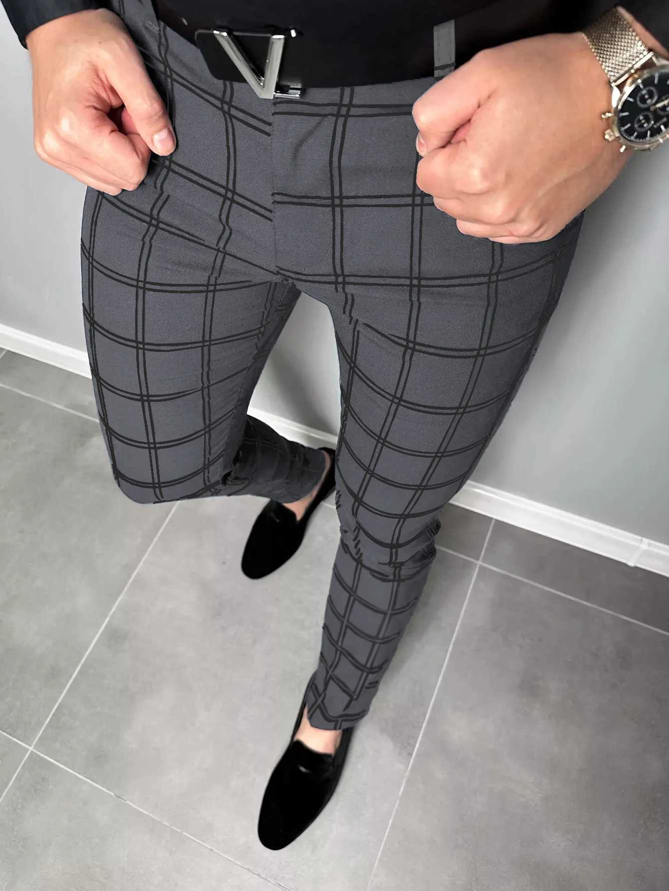 Checkered Fashion Europe and the United States Style Mens Pants Business Casual Travel Slim Pants Comfortable and Versatile W250318