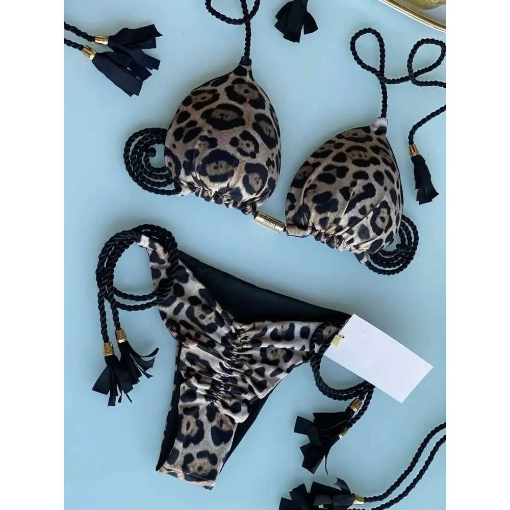 Sexy Swimwear for Women, Triangle, Two-Piece Set, Bandage, Solid Color, String, Beachwear