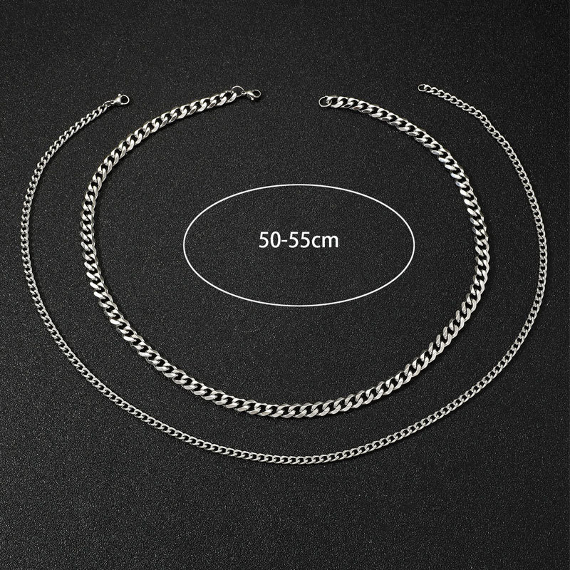Six Sides Ground Stainless Steel Double Necklace Male Hip Hop Personality Titanium Steel Long Sweater Chain Jewelry