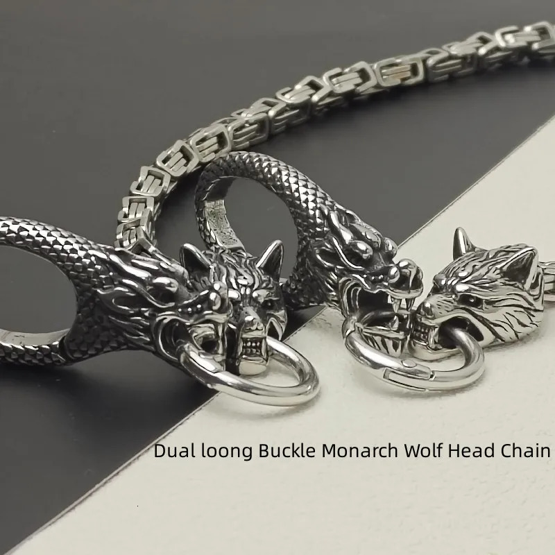 Retro Stainless Steel Wolf Head Mens Pants Chain The Divine Dragon Keychains Fashion y2kPants Chain Accesories 250318