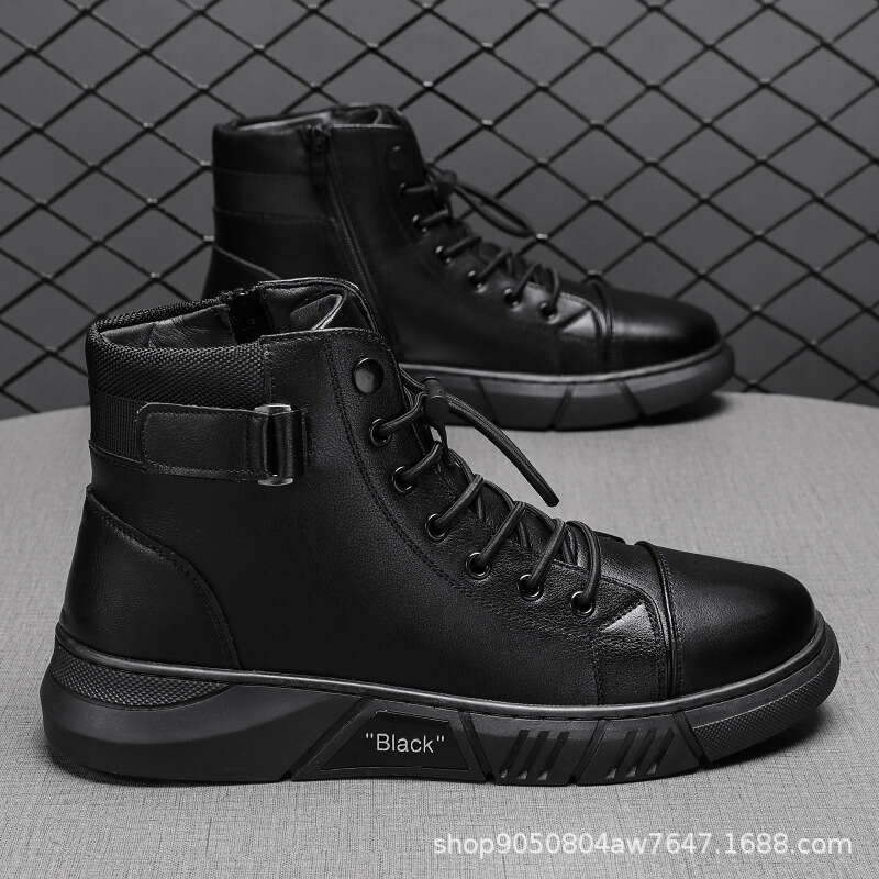 Trendy Martin high top, casual leather 2022 large British men's boots, plush and warm