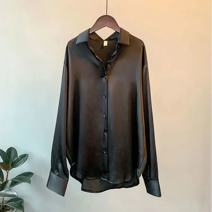 Silk Shantung Womens Long Sleeve Shirt Drapey Vintage n Unique Hong Kong Style Versatile Top Button up Casual Fashion 250318