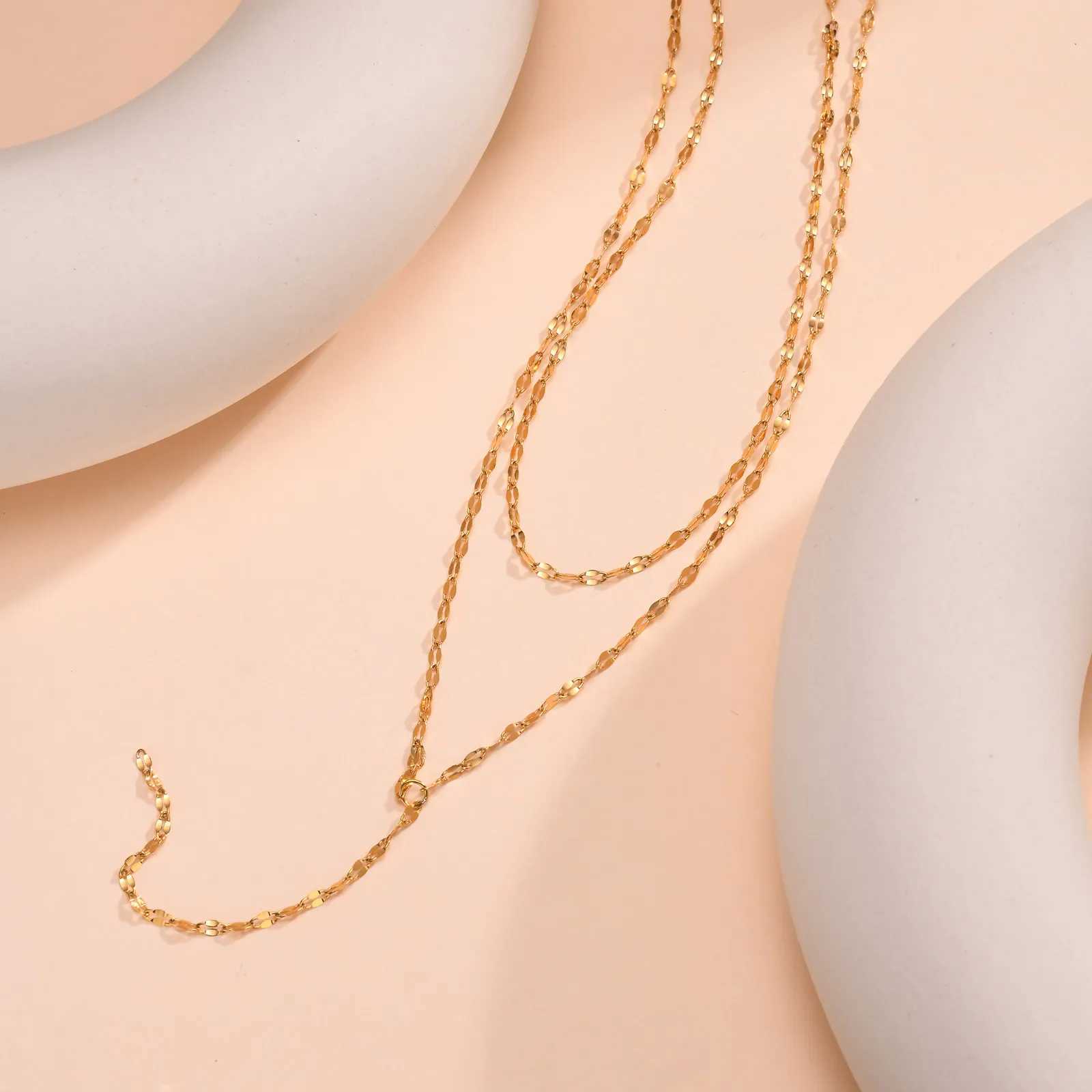 2024 Stainless Steel Lip ChainDouble Layered Fringe NecklaceGold Color Chaoker Fashion Jewelry On Necklace Sets for Women W250318