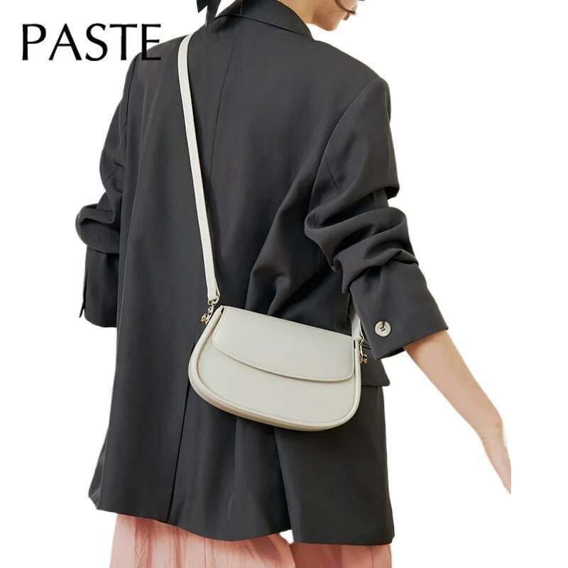 Vintage Stylish Bury Noble Ladies Saddle Small Glossy Split Cow Leather Women Crossbody Shoulder Bag High-End Daybag