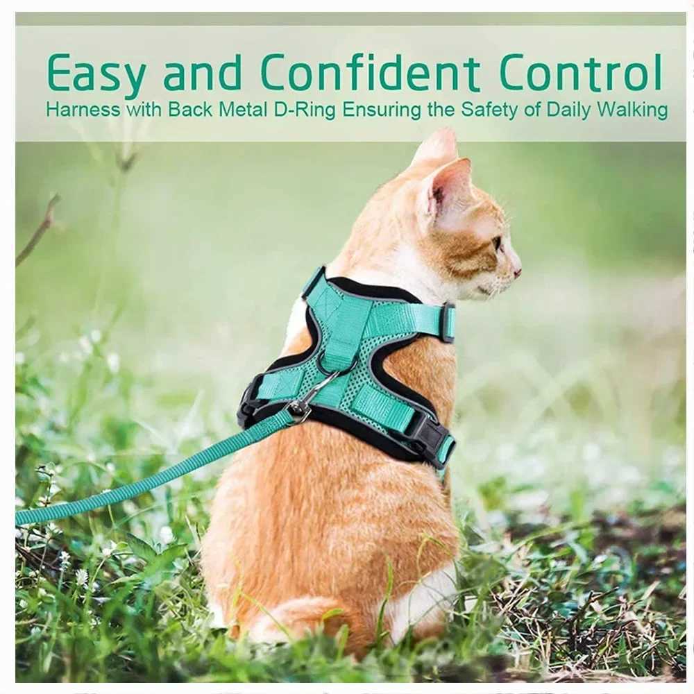 Breathable cat harness set escape pet harness vest suitable for cats dogs reflective walking lead harness cat accessoriesT250318