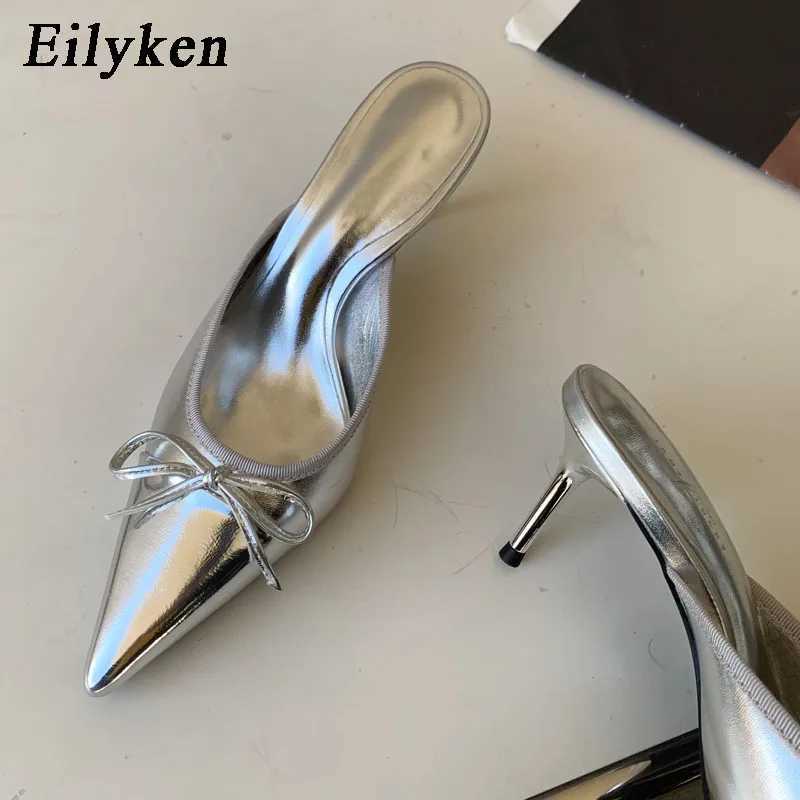 Equal 2025 Spring New Pointed Toe Win Slipper Fi-knot Shallow Slip Ladies Knife Shoes Thin High Slides Y250317