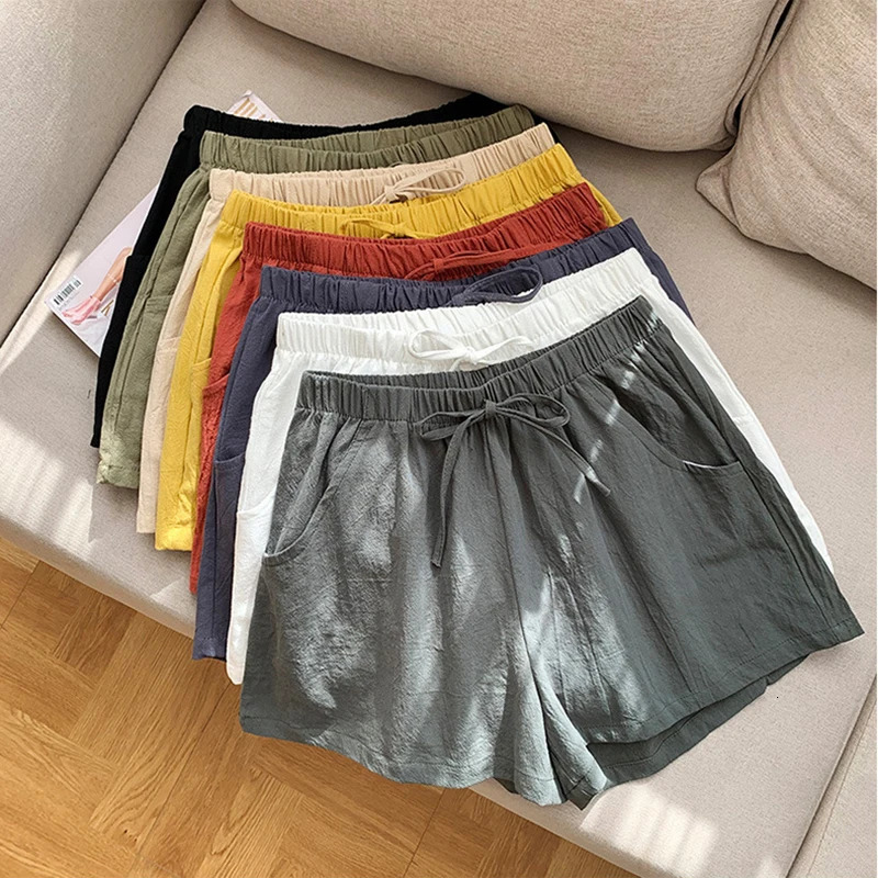Cotton Linen Shorts Womens Sports Shorts Ladies Summer Solid High Waist Black Shorts Women Fashion Casual Basic Short Pants 250318