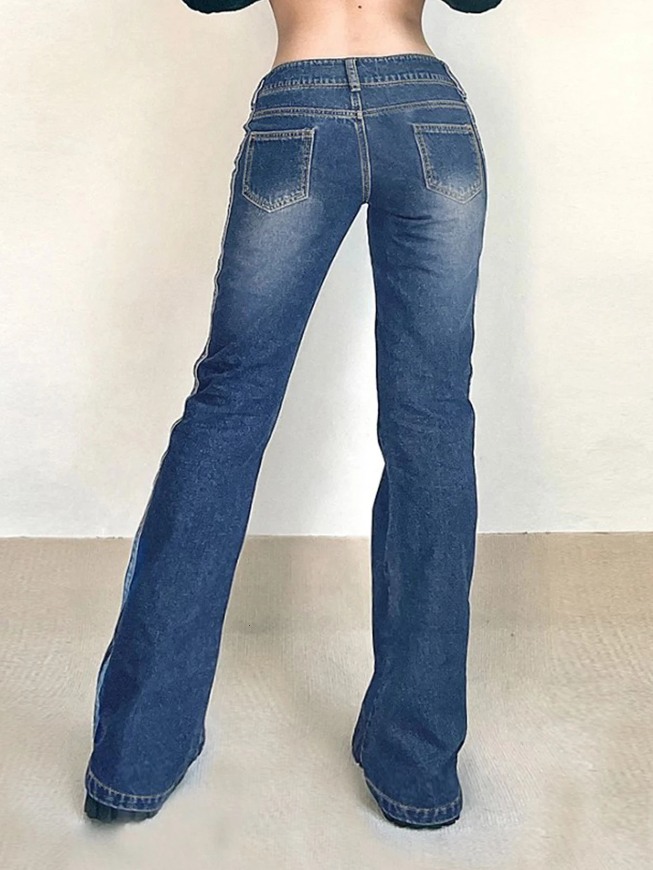 Womens glitter jeans low rise pants streetwear tight fitting bell bottom womens high waisted 250317