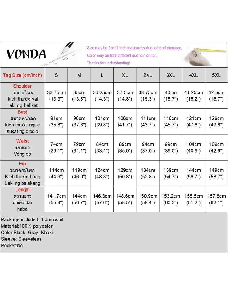 VONDA Women Solid Color Jumpsuits 2024 Slveless Playsuits Elegant Rompers Casual Lapel Collar Wide Leg Bottoms Oversized X250318