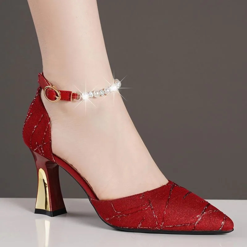 Beads Pumps Pointed Tip Womens High Heels Heeled Sandals Woman Womens Shoes Woman Trend Mary Jane Shoes Heel 250318