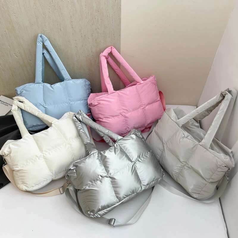 2025 Fashion Plaid Padded Handbag Large Capacity Waterproof Nylon Cotton Tote Designer Quilted Women Shoulder Bag Winter