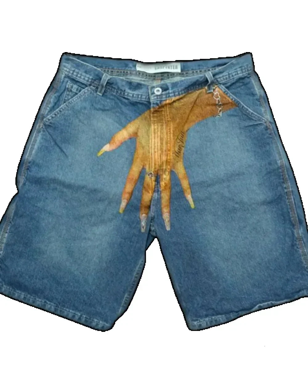 Shorts Women Y2k Hands Print Vintage Baggy Jeans Shorts Woman Streetwear Jorts Korean Shorts Cargo Harajuku Korean Denim Blue 250318