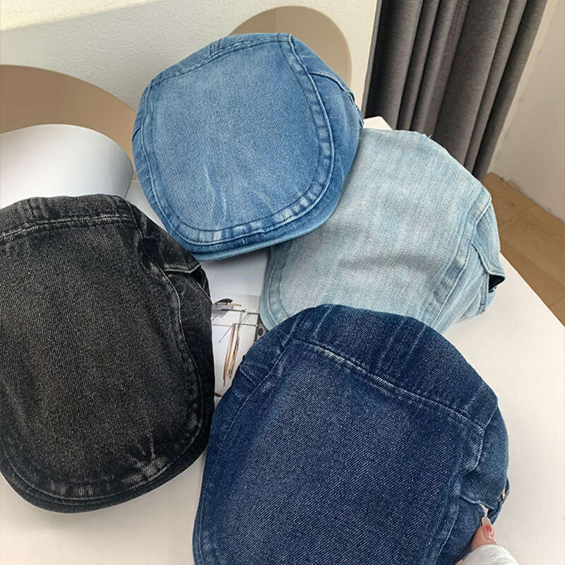 Washed denim forward women's Korean version big head circumference showing face small beret British style artistic hat