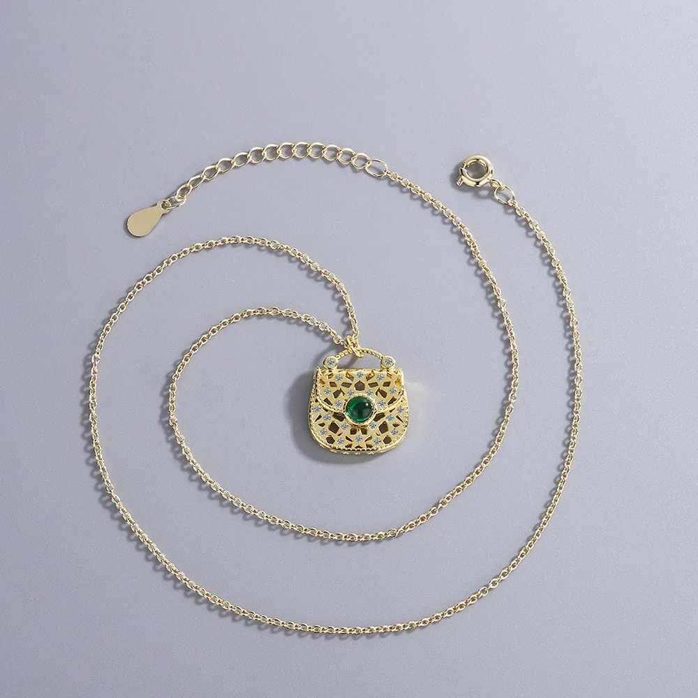 Buy 925 Sterling Silver Fashion Pendant Chain Green Crystal Necklace for Woman Golden Dainty Jewelry Chain Gift with Box W250318
