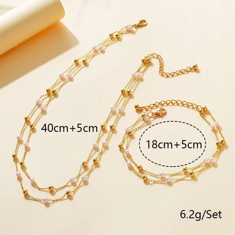 Double Bead Chain Necklace Women's Metal Ball Imitation Pearl Chain Multi-layer Choker Collarbone Chain Jewelry
